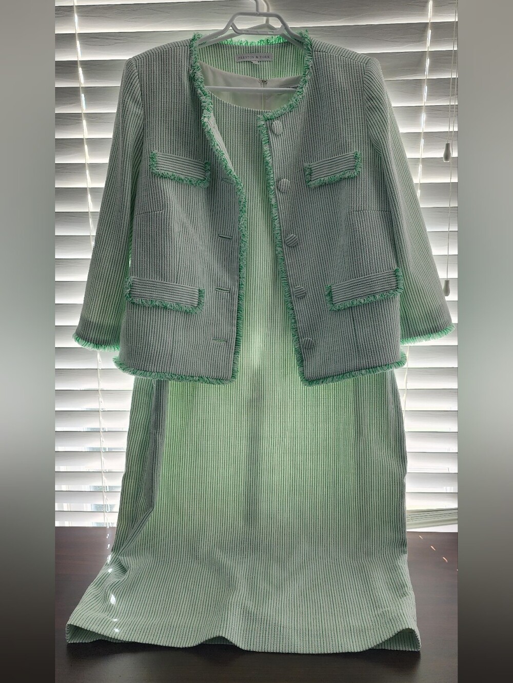 Preston & York Mint Green Tweed Two-Piece Jacket and Dress